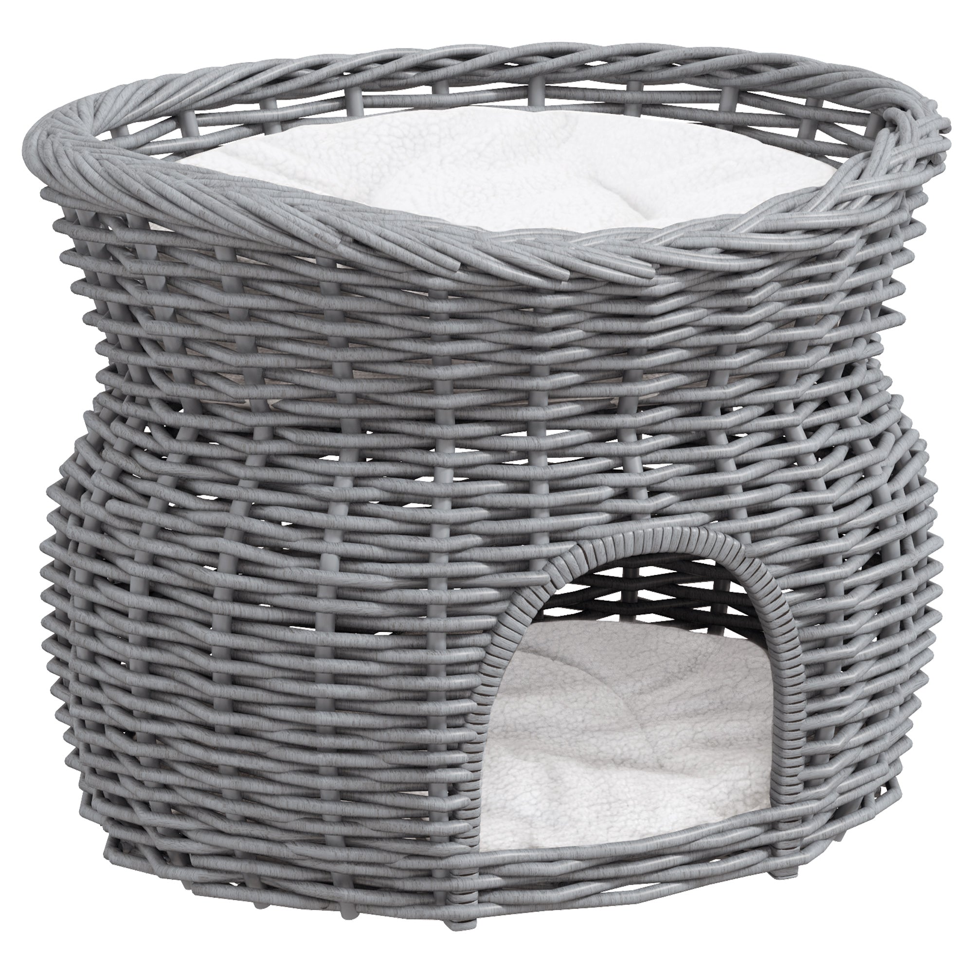 2-tier Elevated Pet Cushion Bed Basket Willow Cat Tree House Condo Kennel