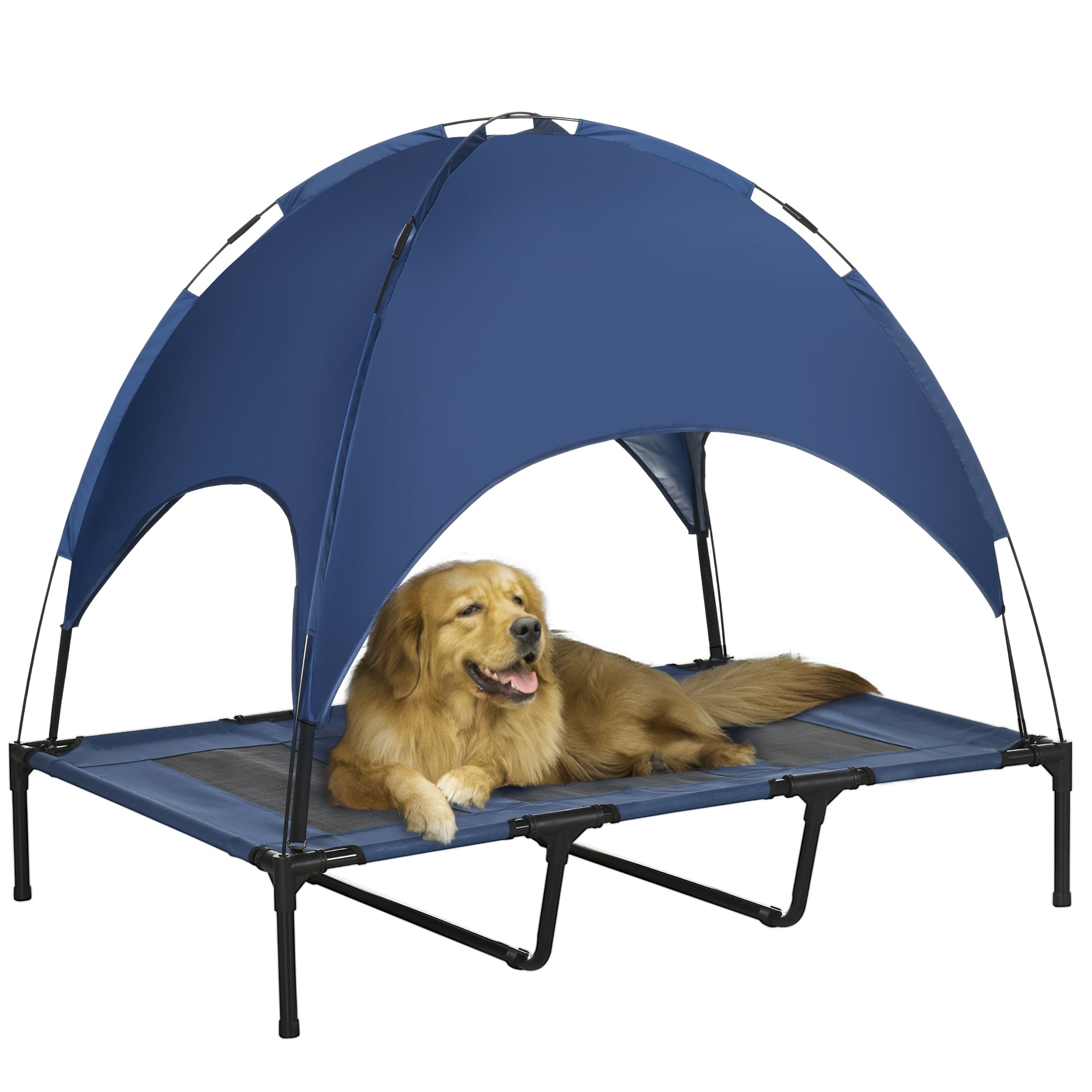 Pawhut 122cm Elevated Dog Bed Cooling Raised Pet Cot Uv Protection Canopy