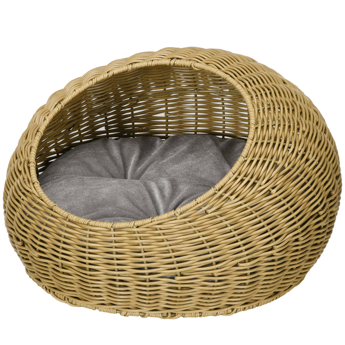 Wicker Cat House With Washable Cushion For Indoor Cats, Light Brown