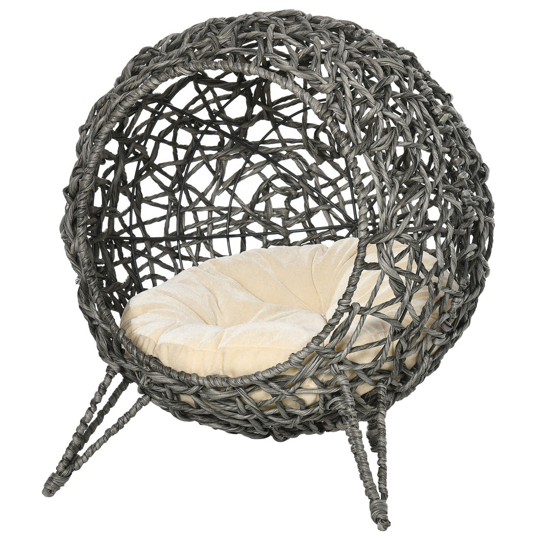 Wicker Cat House, Ball-shaped Rattan Raised Cat Bed