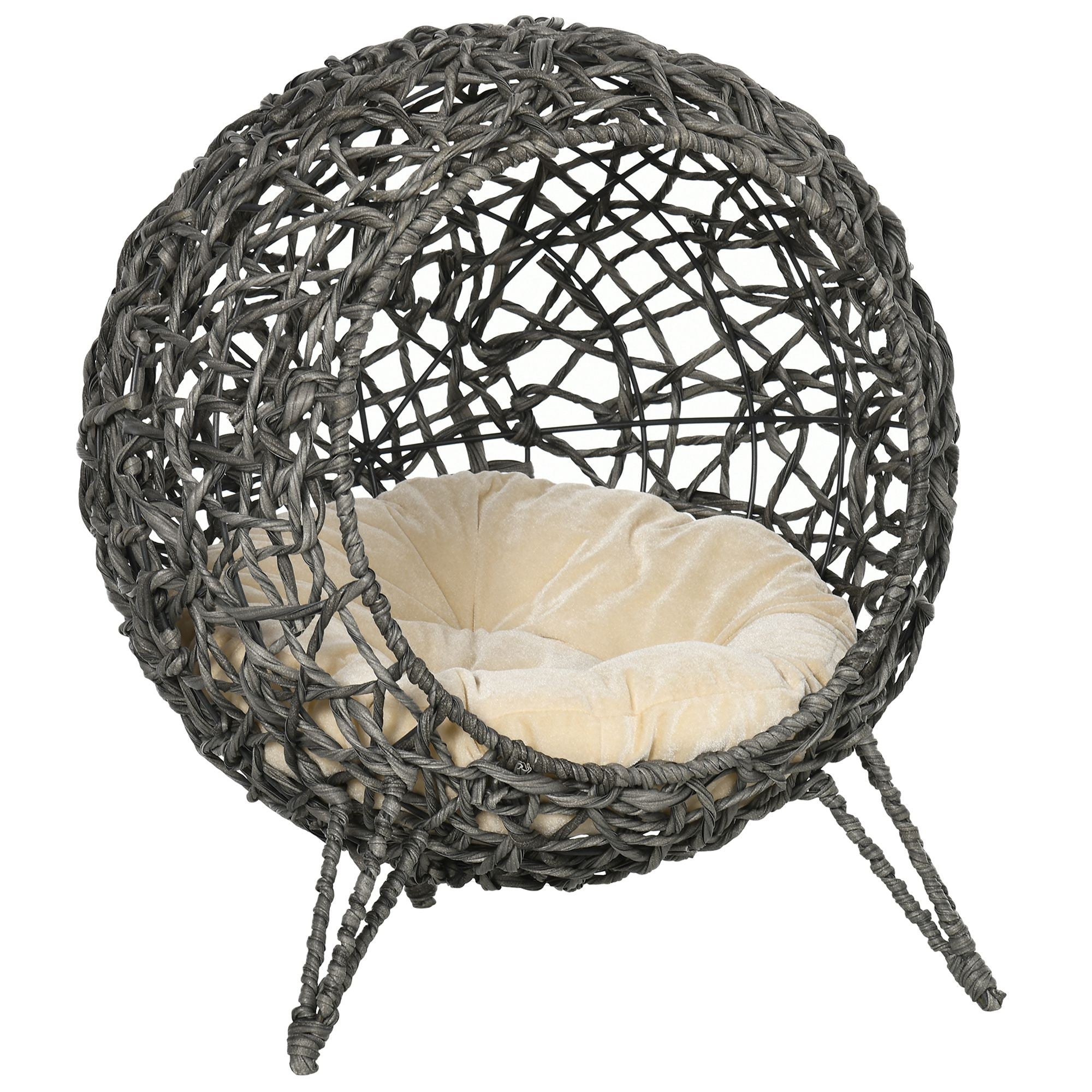 Wicker Cat House, Ball-shaped Rattan Raised Cat Bed