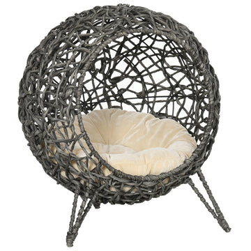 Wicker Cat House, Ball-shaped Rattan Raised Cat Bed