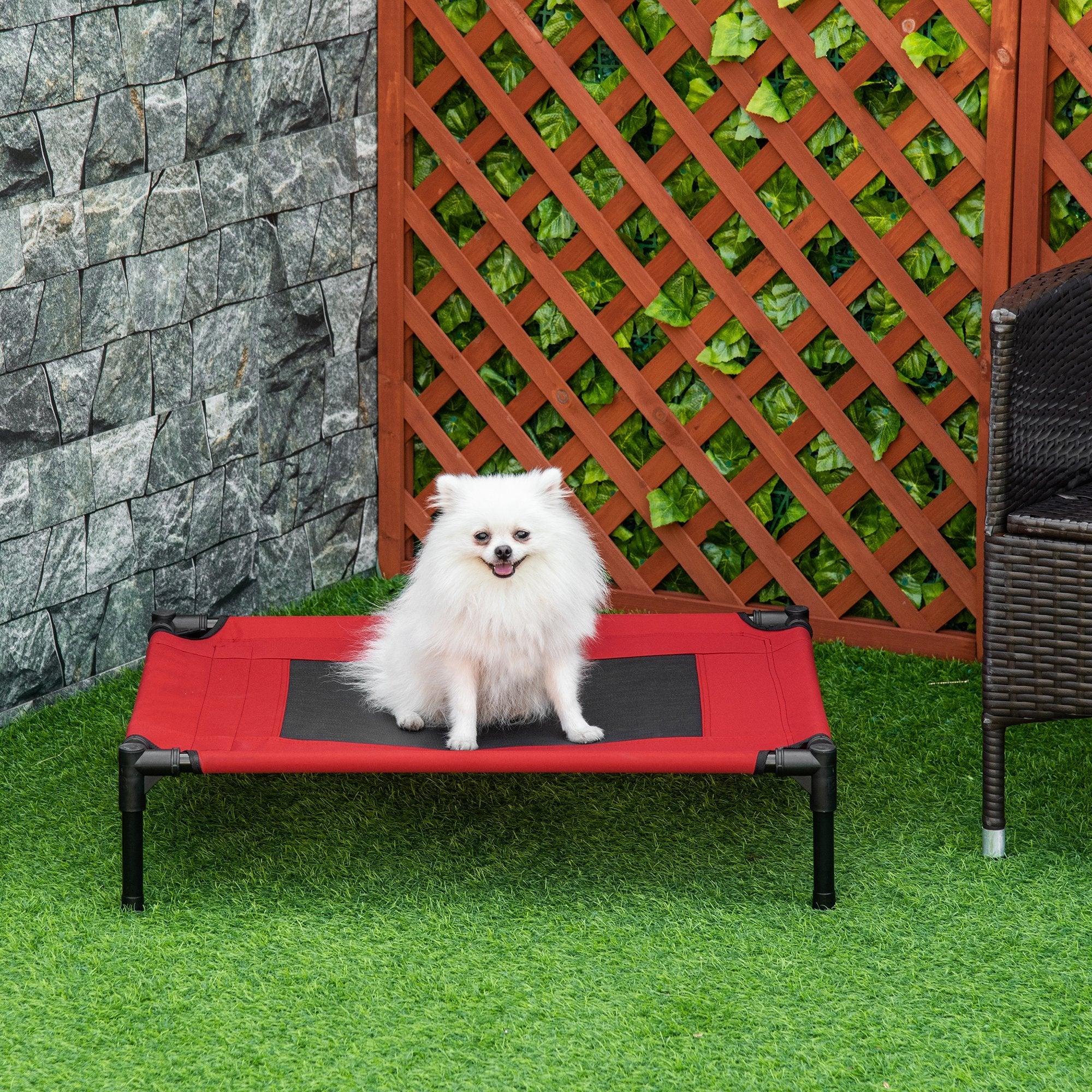 Pet Raised Bed Elevated Cool Cot Home Camping Basket Breathable M Red
